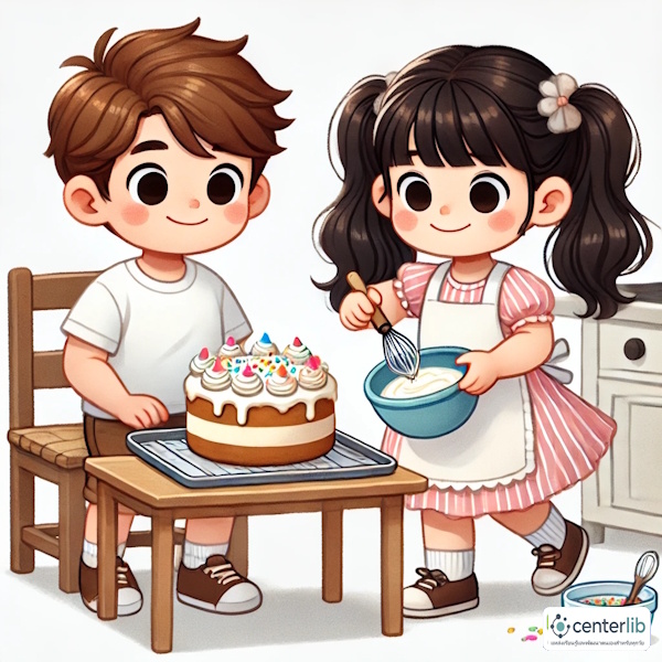 การ์ตูนสำหรับเด็ก ในรูปแบบ นิทานการ์ตูนสองภาษา เรื่อง Big Baking Day หน้า 7